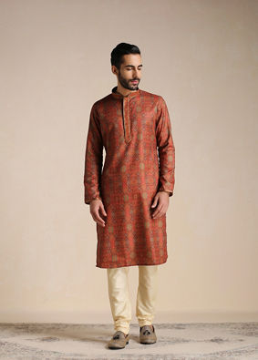 Rust Orange Printed Kurta Set image number 1